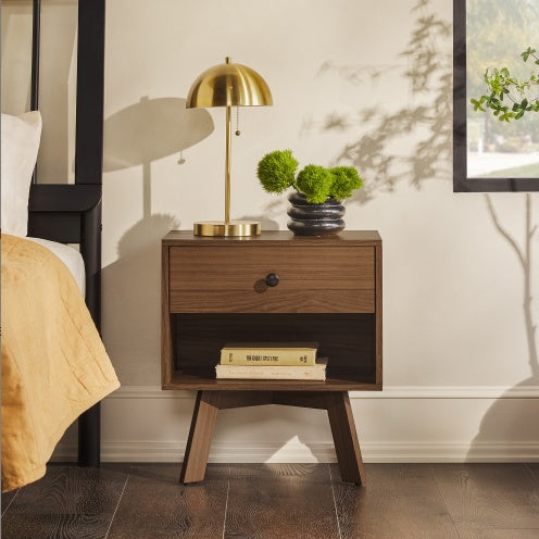 Mid Century Modern Minimalist Nightstand Mocha