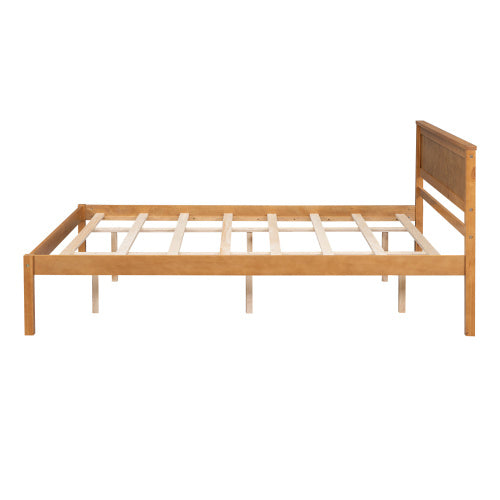 Platform Bed Frame With Headboard, Wood Slat Support, No Box Spring Needed, Queen, Oak