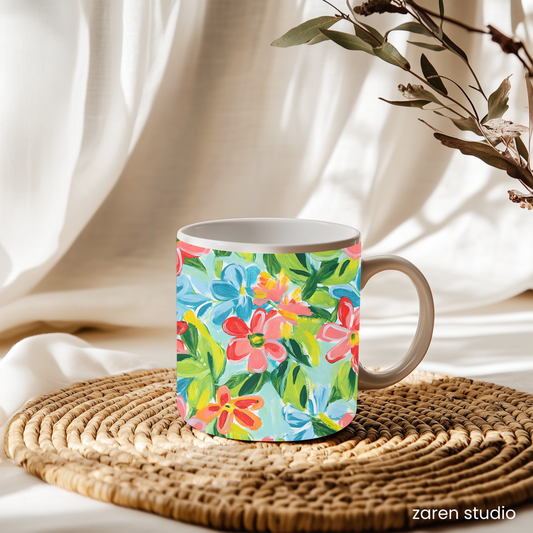 Floral Mug 11oz – Tropical Coral | Bloom & Lush Collection