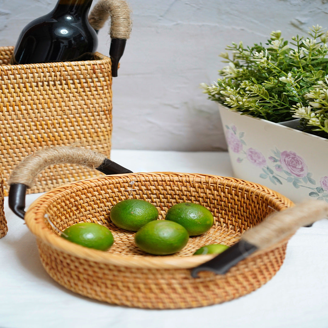 Refreshment Plate Fruit Basket With Rattan Handle