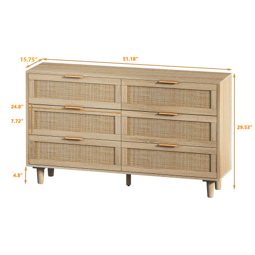 Natural Rattan Storage Cabinet with Drawers for Living Room