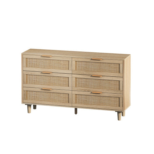 Natural Rattan Storage Cabinet with Drawers for Living Room