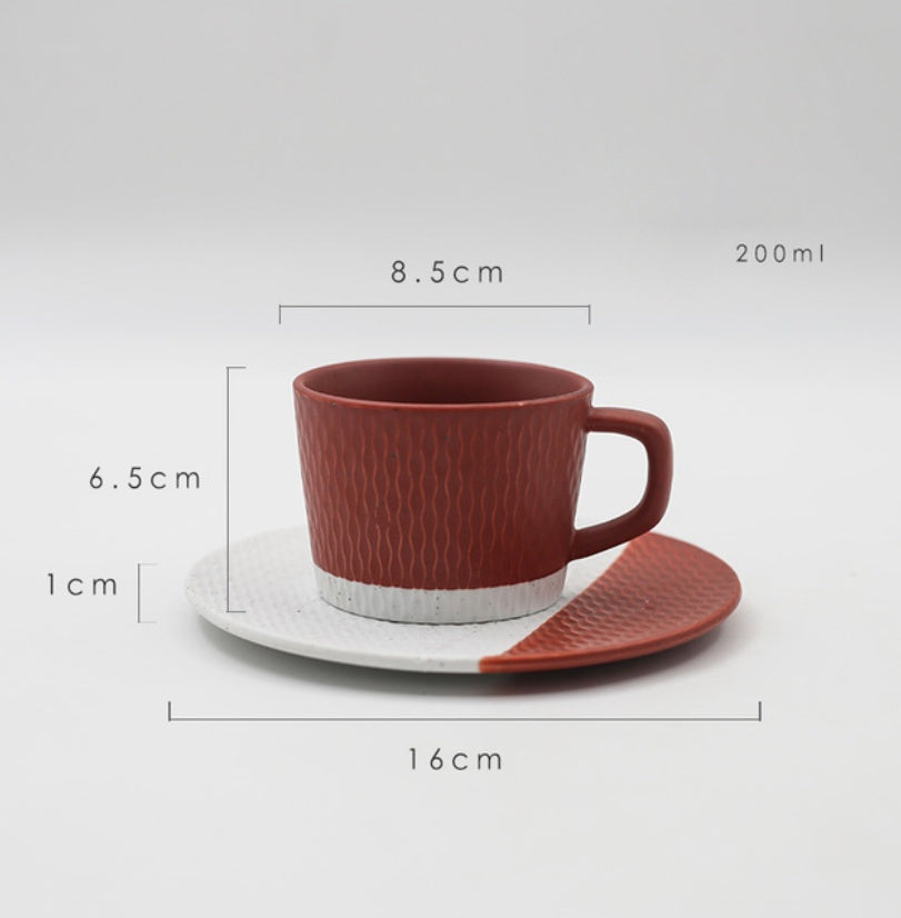 Ceramic Color Stripe Frosting Creative Tea Cup And Dish Set