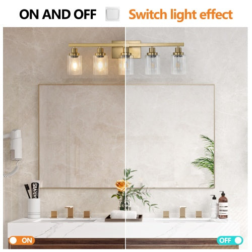 Gold 5 Light Vanity Light With Clear Glass Shade