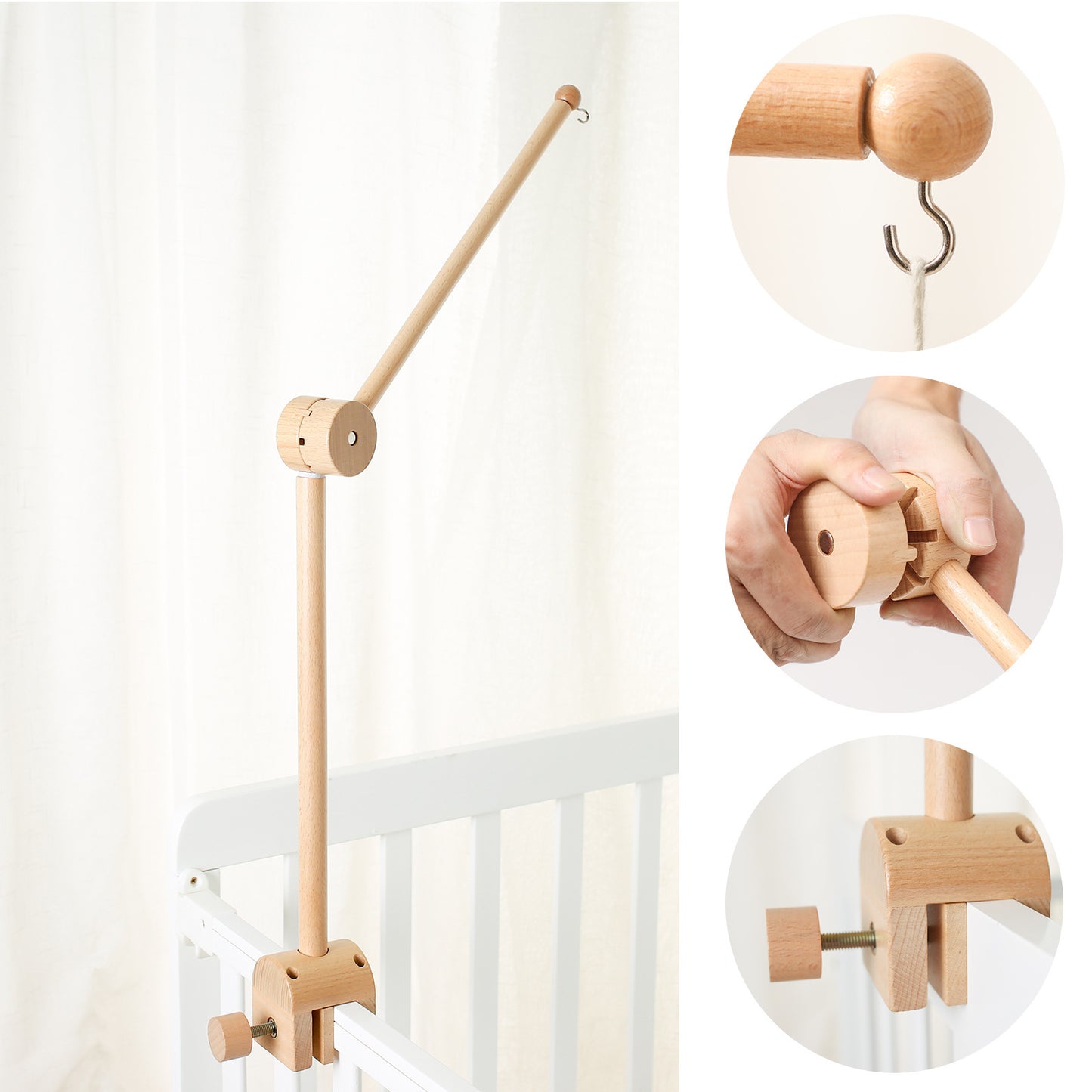 Wooden Rotating Arch Baby Crib Bed Bell Bracket