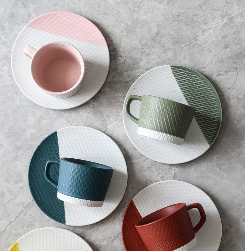 Ceramic Color Stripe Frosting Creative Tea Cup And Dish Set