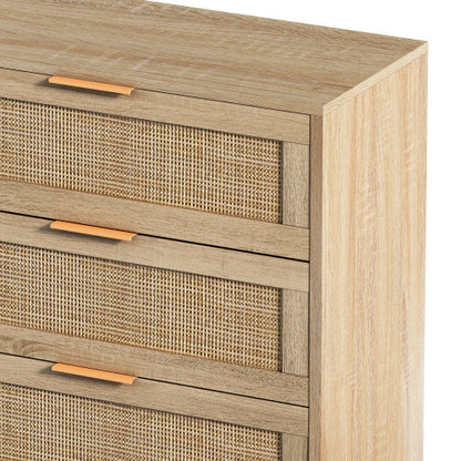 Natural Rattan Storage Cabinet with Drawers for Living Room