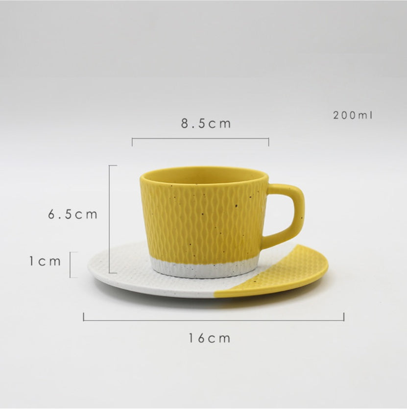 Ceramic Color Stripe Frosting Creative Tea Cup And Dish Set