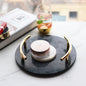 Metal Handle Marble Round Dining Tray for Modern Style