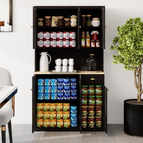 Kitchen Pantry Storage Cupboard With Microwave Countertop