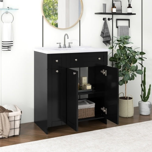 Black Bathroom Vanity With Ceramic Sink Combo