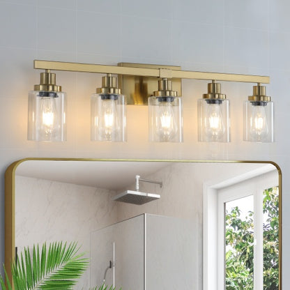 Gold 5 Light Vanity Light With Clear Glass Shade