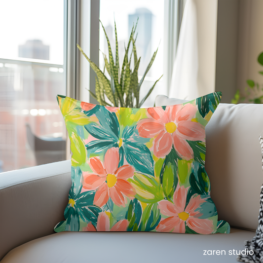 Floral Pillow Cover – Peach Garden | Bloom & Lush Collection