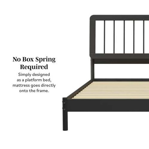 Mid-Century Modern Solid Wood King Spindle Bed Black