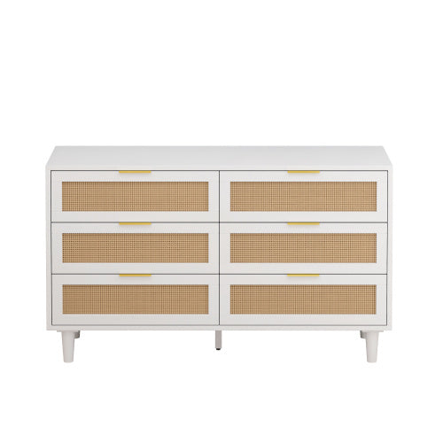 White Rattan Storage Cabinet with 6 Drawers