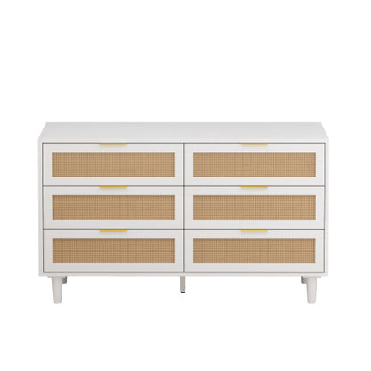 White Rattan Storage Cabinet with 6 Drawers