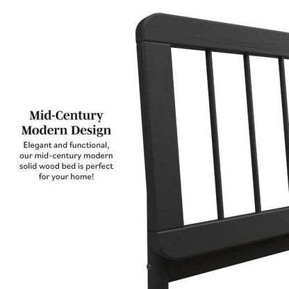 Mid-Century Modern Solid Wood King Spindle Bed Black