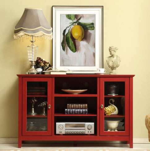 Storage Buffet Cabinet Sideboard TV Console With Glass Doors,Red