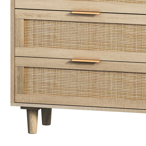 Natural Rattan Storage Cabinet with Drawers for Living Room