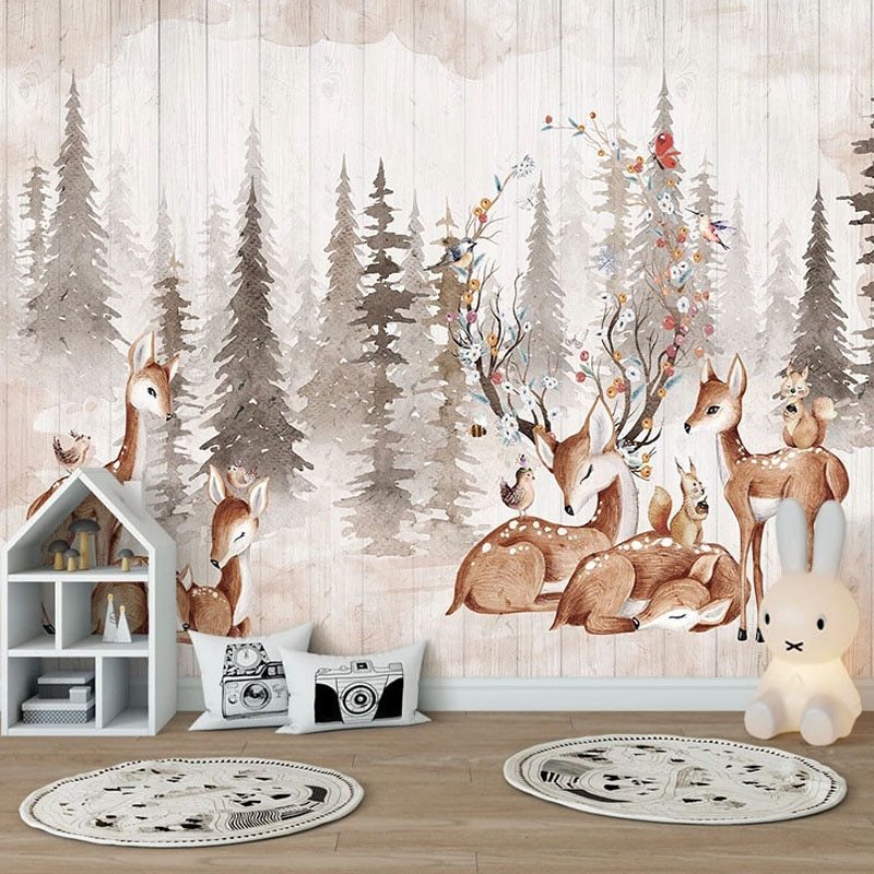 Hand-Painted 3D Mural Wallpaper with Vintage Elk