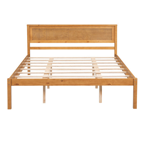 Platform Bed Frame With Headboard, Wood Slat Support, No Box Spring Needed, Queen, Oak