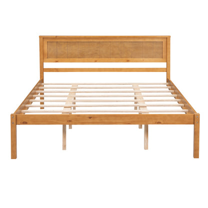 Platform Bed Frame With Headboard, Wood Slat Support, No Box Spring Needed, Queen, Oak