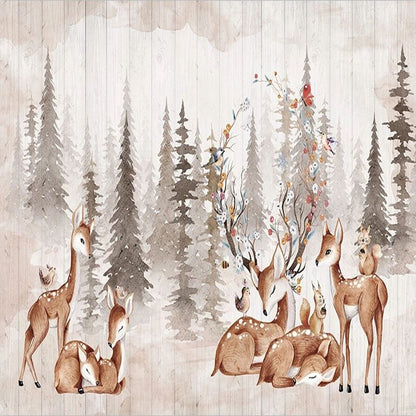 Hand-Painted 3D Mural Wallpaper with Vintage Elk