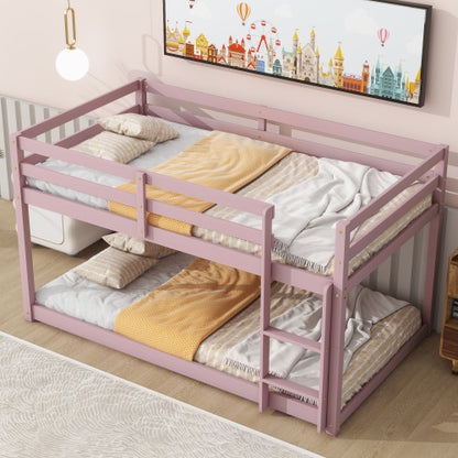 Twin Over Twin Floor Bunk Bed,Pink