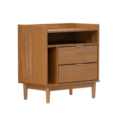 Mid-Century Modern Solid Wood 2-Drawer Nightstand