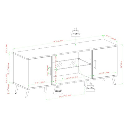 Mid-Century Modern 2-Door TV Stand With Glass Shelf