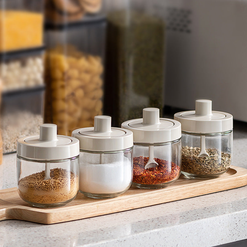 Household Kitchen Glass Spoon Cover Seasoning Jar