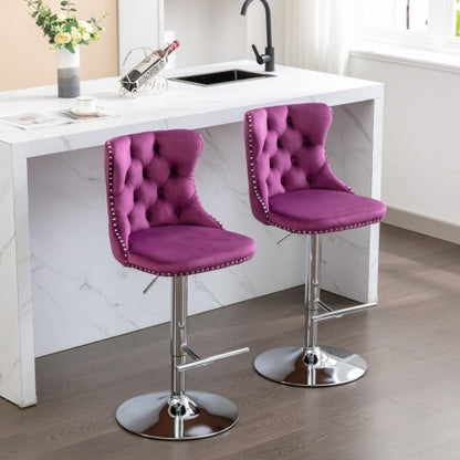 Swivel Velvet Barstools Adjusatble Seat Height From 25-33 Inch Purple,Set Of 2