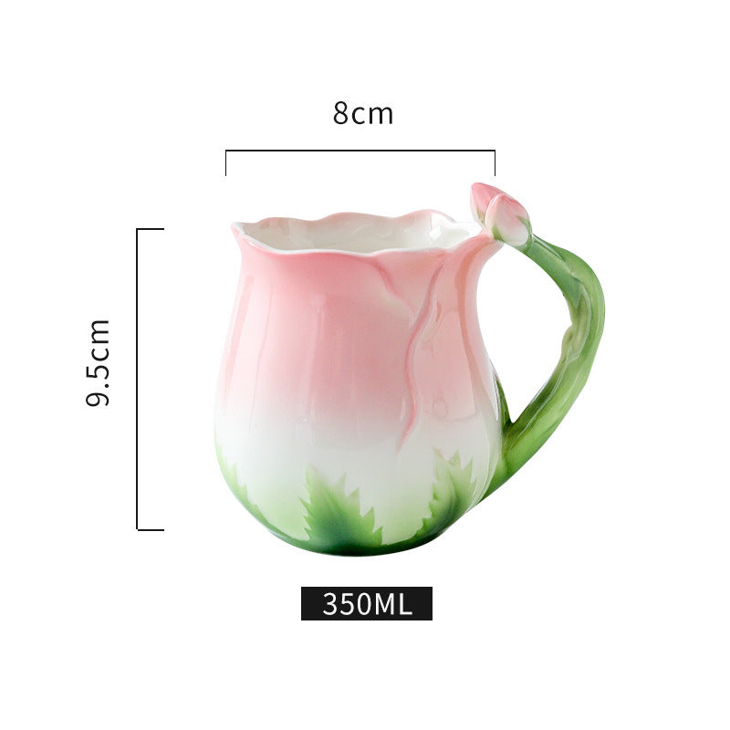 Rose Ceramic Coffee Mark Water Cup Dish Plate Pot Set