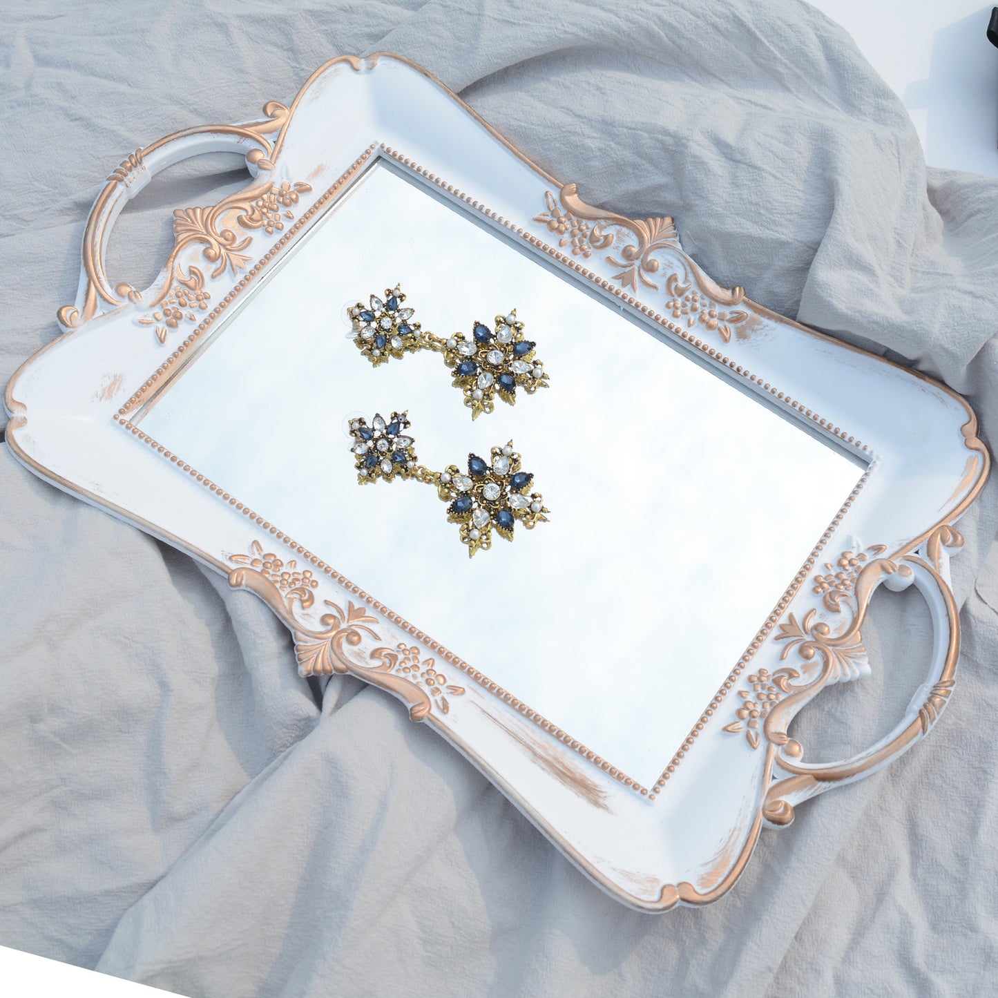 White Mirror Tray Jewelry Luxury Storage Tray