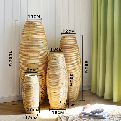 Simple Modern Rattan Wooden Vase for Rustic Decor