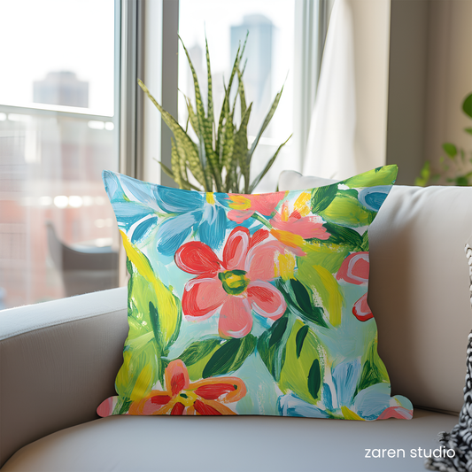 Floral Pillow Cover – Tropical Coral | Bloom & Lush Collection