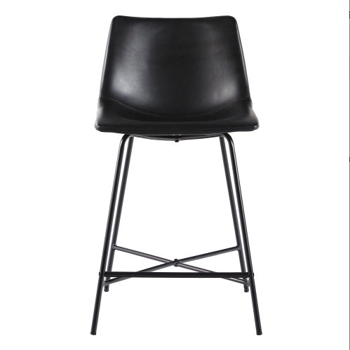 Modern Upholstered Counter Stool With Metal X Base, Set Of 2, Black