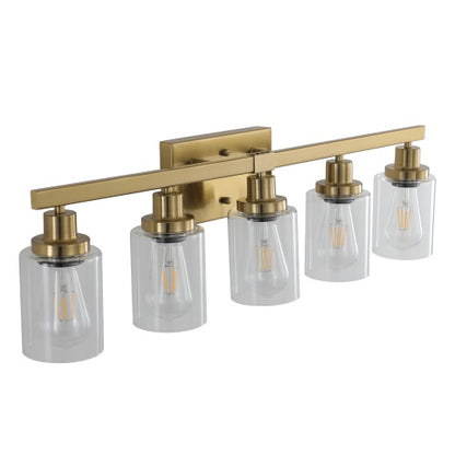 Gold 5 Light Vanity Light With Clear Glass Shade