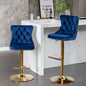 Golden Swivel Velvet Barstools Adjustable Seat Height Blue Set