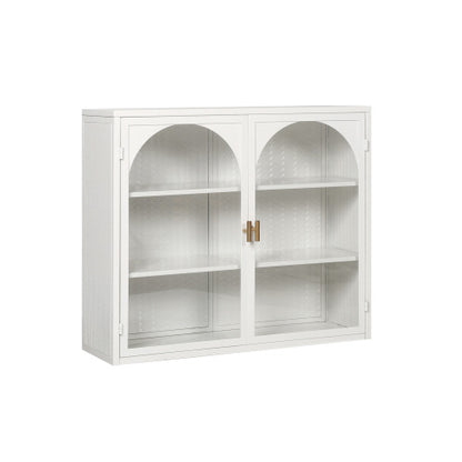 Modern Two-door Wall Cabinet With Glass Door With Three Levels Of Storage For Entrance Living Room Bathroom Dining Room, Characteristic Woven Pattern Wall Cabinet, White Unavailable Platforms- Temu