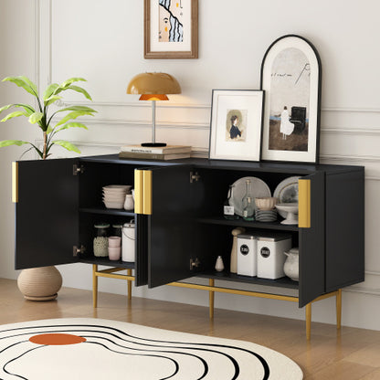 Modern And Elegant 4-Door Buffet Cabinet With Gold Handles