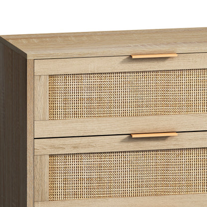 Natural Rattan Storage Cabinet with Drawers for Living Room