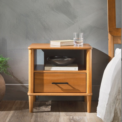 Transitional Solid Wood Spindle Nightstand Caramel