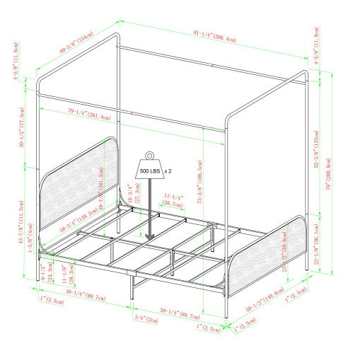 Modern Metal And Wood Canopy Queen Bedframe Smoked Oak