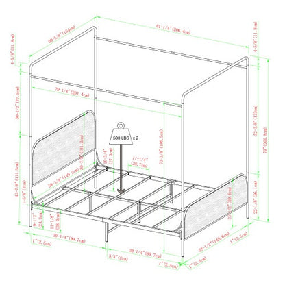 Modern Metal And Wood Canopy Queen Bedframe Smoked Oak