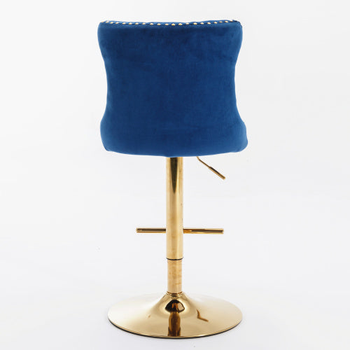 Golden Swivel Velvet Barstools Adjustable Seat Height Blue Set