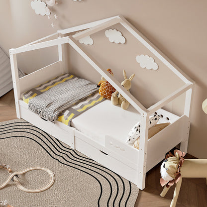 Solid Wood Children's Bed With Double Drawers