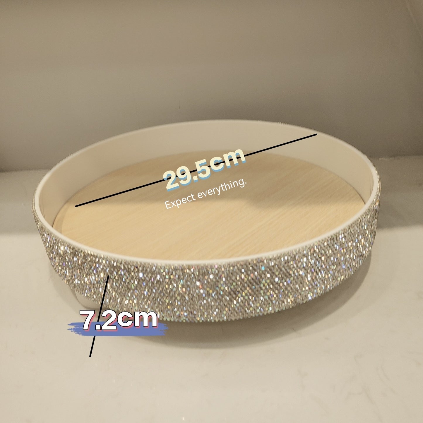 Diamond Plastic Round Storage Tray in Wood Finish