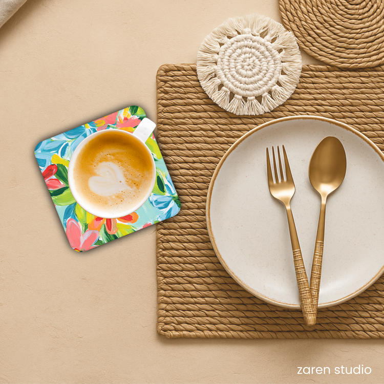 Floral Coaster Set of 4 – Tropical Coral | Bloom & Lush Collection