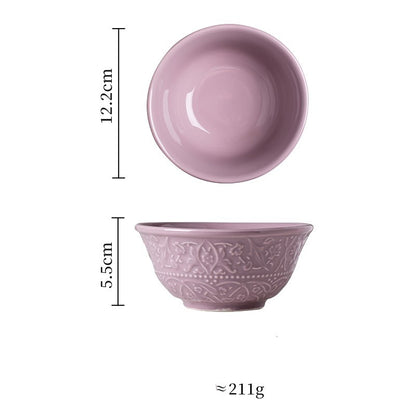 Embossed Cutlery Set Household Ceramic Purple Dish Combination